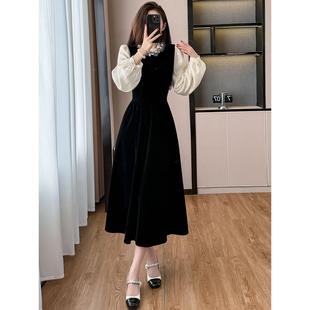 JOYIASS赫本风miu系千金穿搭黑色连衣裙女秋冬高级感晚礼服显瘦丝