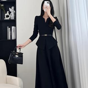 JOYIASS春秋法式高级感黑色长袖连衣裙两件套大码胖mm收腰显瘦穿