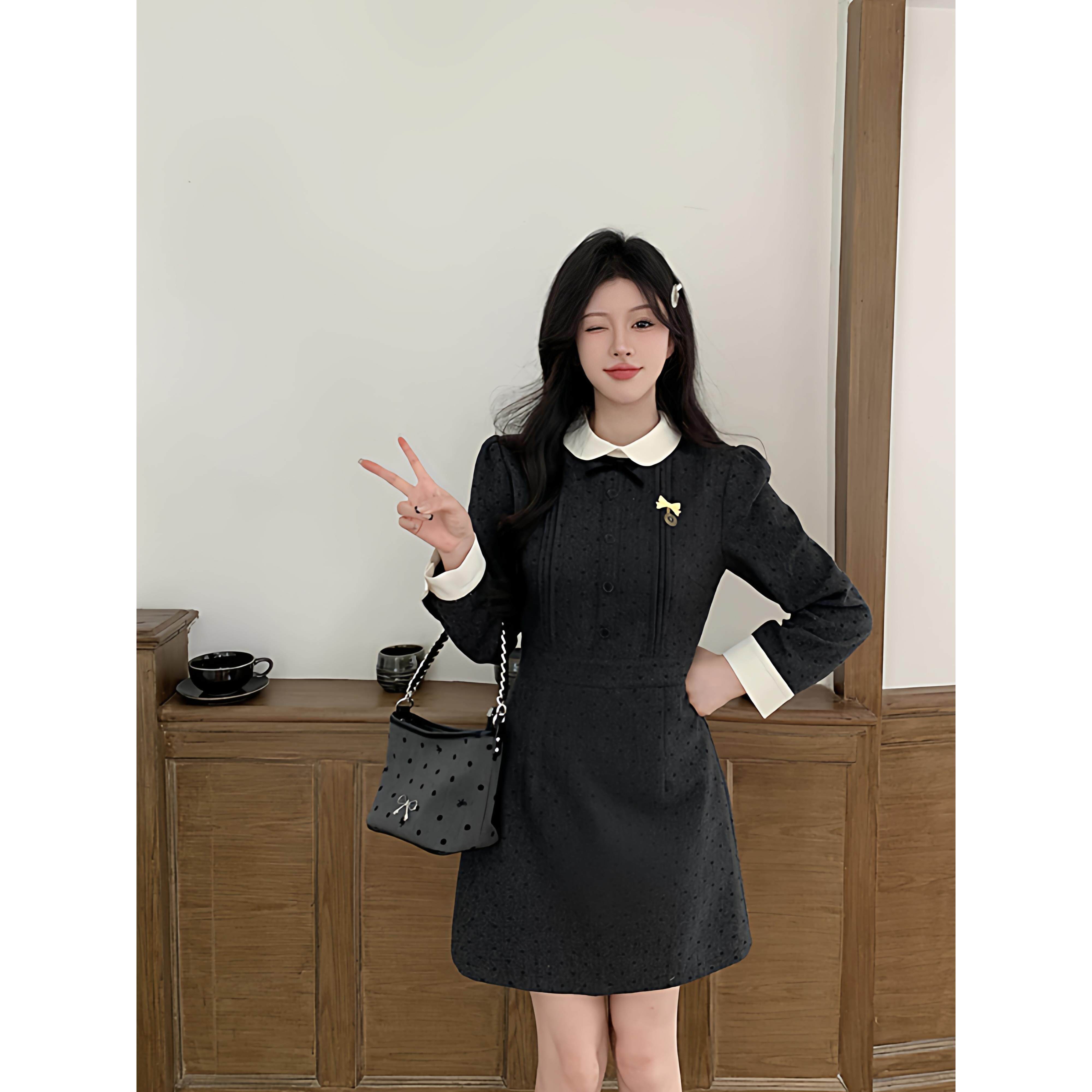 JOYIASS大码女装秋冬法式千金感气质长袖连衣裙胖妹妹收腰显瘦高