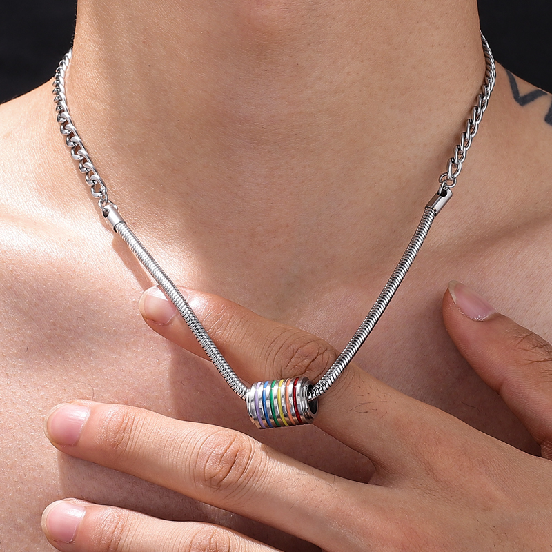 彩虹转运拼接钛钢项链男女款