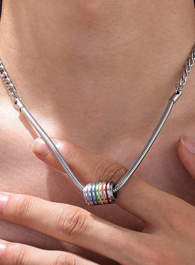 彩虹转运拼接钛钢项链男女款