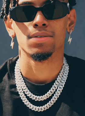 嘻哈满钻菱形古巴项链美式男叠戴Hiphop街头古巴链潮流王嘉尔同款