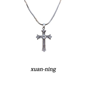 宣宁小众设计十字架吊坠镶嵌项链轻奢男女蛇骨链高级感情侣配饰潮