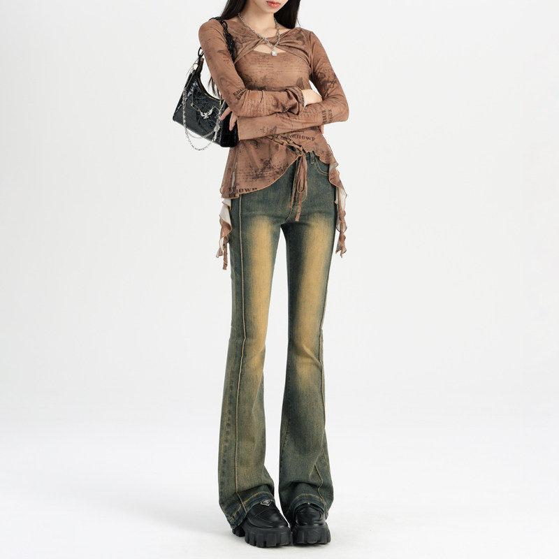 美式辣妹微喇叭牛仔裤女2025年新款港味弹力复古怀旧加长马蹄裤子,女装/女士精品,牛仔裤,淘宝优惠券,粉丝福利购,淘宝优惠卷