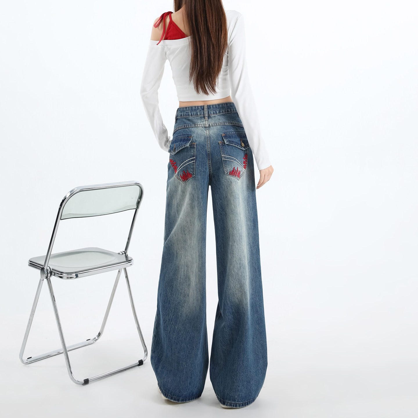 复古刺绣阔腿牛仔裤女春秋新款宽松显瘦时尚设计感直筒拖地长裤子,女装/女士精品,牛仔裤,淘宝优惠券,粉丝福利购,淘宝优惠卷