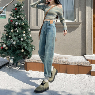 老爹裤 高腰显瘦直筒宽松胖MM梨形大码 女2025年春夏新款 哈伦牛仔裤