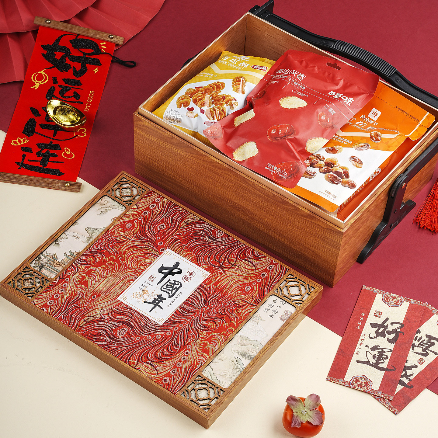 新年年货礼盒空盒手提红枣土特产香肠腊肉牛肉干糕点海参空盒定制