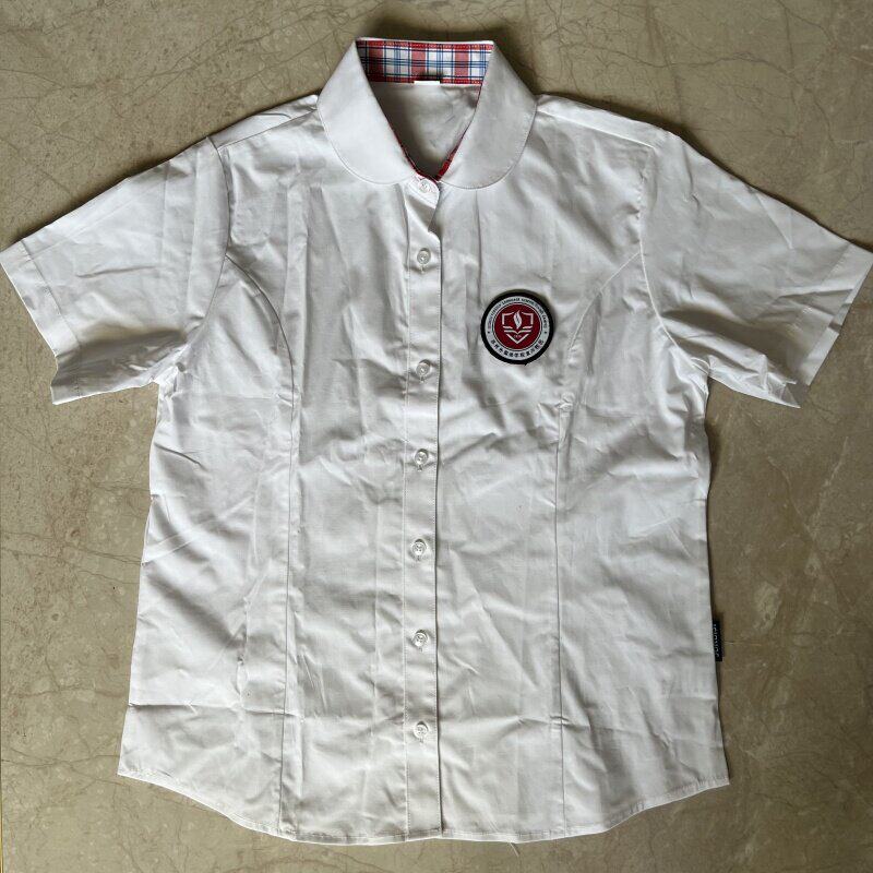 夏季校服苏州外国语学校及各分校短袖衬衫女款格子领抗皱不起球.