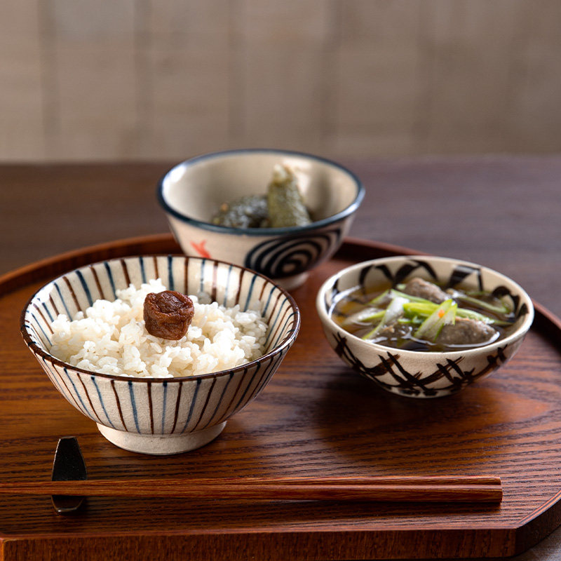 日本进口濑户烧本业窑陶瓷饭碗手作复古餐碗日式米饭碗条纹餐具