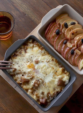 LOLO saliu日本进口带盖烤盘陶瓷方形焗饭盘蛋糕西点烘焙模具