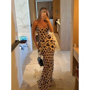 女士波点吊带大露背收腰连衣长裙Polka Dot Backless Slim Dress