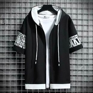 Men Quick Dry 薄款 Hoodie 短袖 Sport Top 连帽速干运动跑步男士