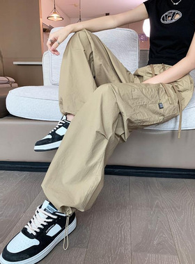 酒红色薄款束脚 工装裤 Wine red thin fabric corset work pants