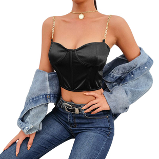 Cropped Metal Chain Satin 吊带小背心 Camisole金属链条缎面短款