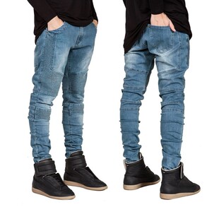Stretch Crinkle 褶皱机车牛仔裤 男士 Medium Jeans Men Biker