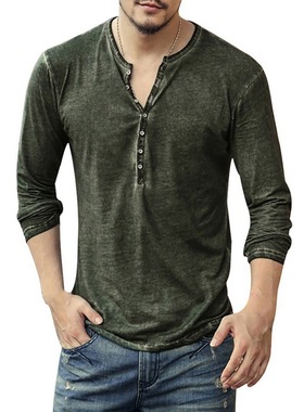 Vintage distressed men's V-neck undershirt复古做旧V领 打底衫