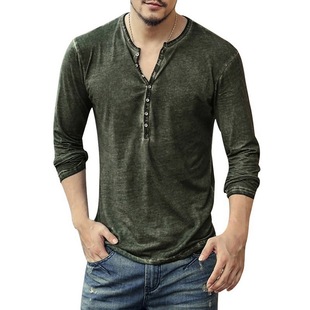 Vintage distressed men's V-neck undershirt复古做旧V领 打底衫
