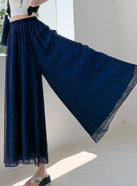 Chiffon elasticated waist wide-leg culottes 雪纺松紧腰阔腿裤