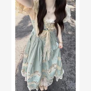 显瘦气质长裙子女装 法式 修身 甜美减龄气质蕾丝拼接连衣裙夏季 新款