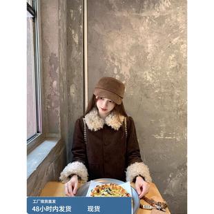 法式覆古毛领羽绒服短款外套女设计感小众鹿皮绒加厚保暖上衣冬季