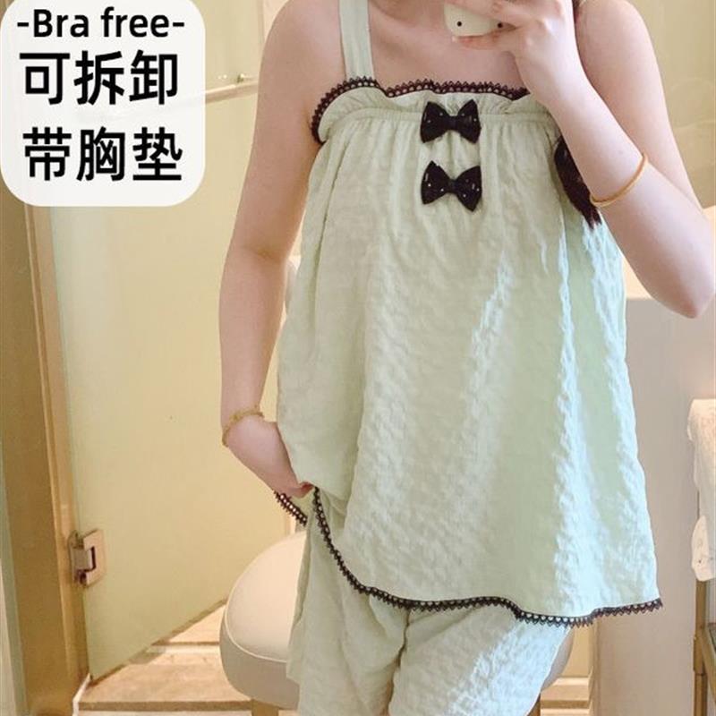 奶甜奶乖云朵棉睡衣女夏季甜美带胸垫加肥大码220斤胖M家居服外穿