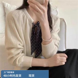 法式丝带领结温柔风暖糯针织衫女2025秋冬新款设计感宽松气质毛衣