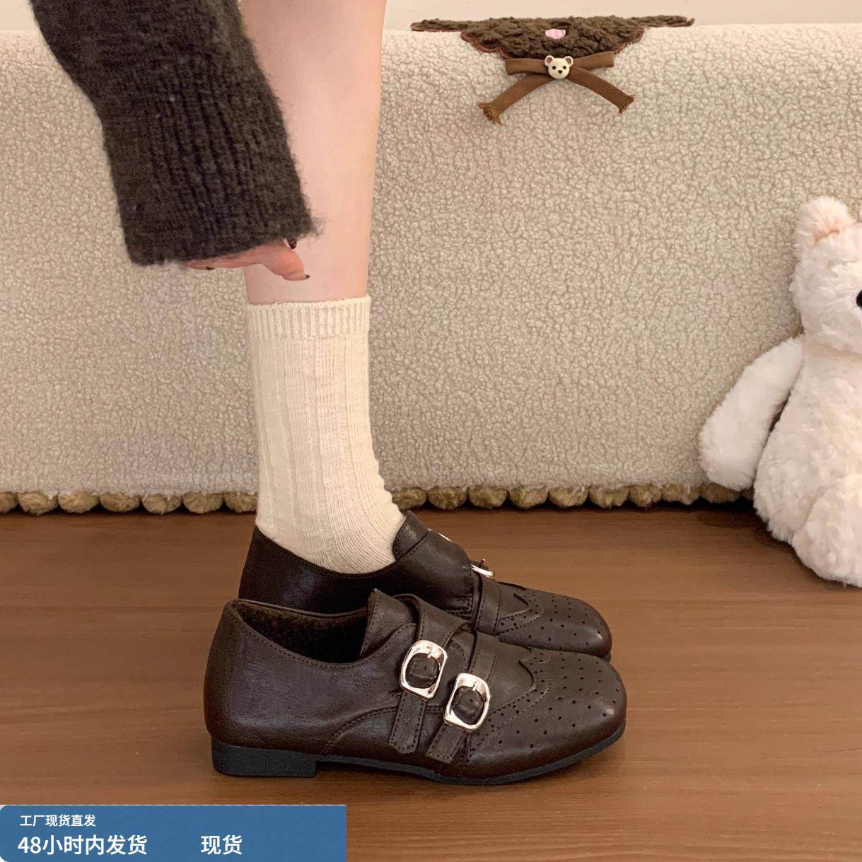 厚底皮面加绒豆豆勃肯鞋女2025新款冬季爆款复古百搭乐福鞋棉鞋子