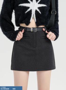 黑色毛呢短裙女秋冬2025新款小个子加厚包臀裙高腰显瘦a字半身裙