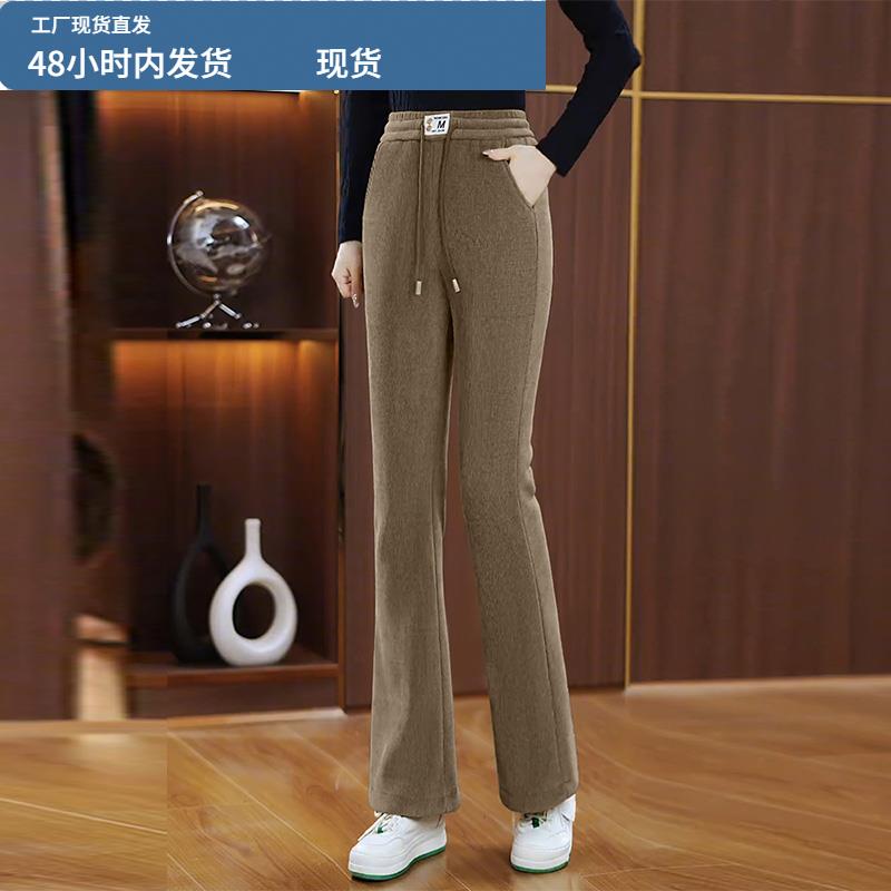 灯芯绒喇叭裤女秋冬2025新款爆款裤子松紧高腰显瘦休闲加绒微喇裤