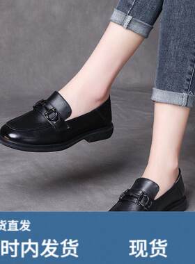 欧洲站低帮鞋乐福鞋女春季新款英伦风小皮鞋女平跟百搭圆头单鞋