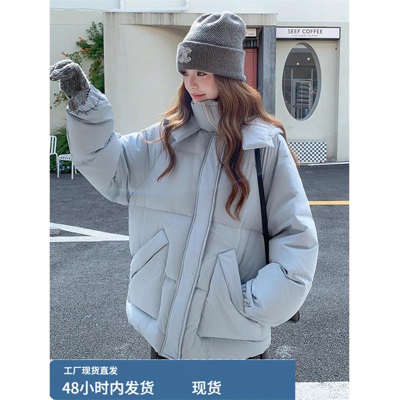 蓝色连帽羽绒服女冬季加厚短外套2025新款爆款韩系减龄超火白鸭绒