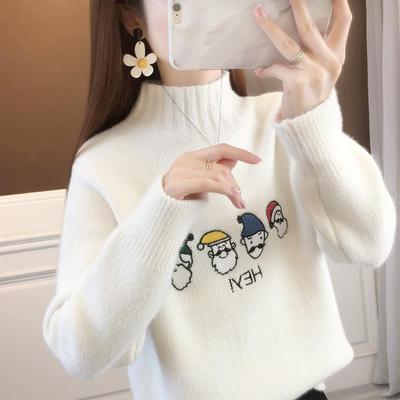 女士学生毛衣宽松半高领加厚套头初中高中百搭针织打底衫2023秋冬