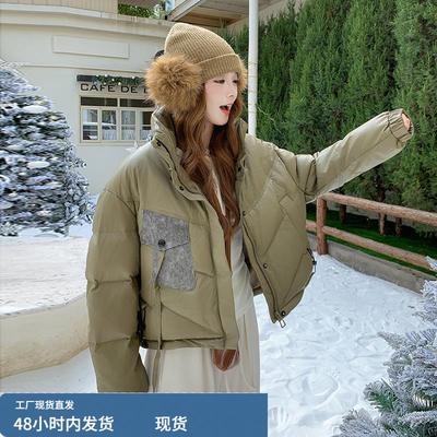绿色pu皮羽绒服女冬季加厚外套巨好看高级感韩系小个子短款面包服