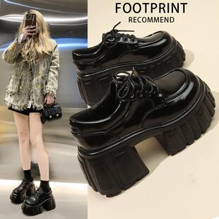 刘雯同款松糕厚底增高单鞋系带小皮鞋女英伦风秋季百搭黑色乐福鞋