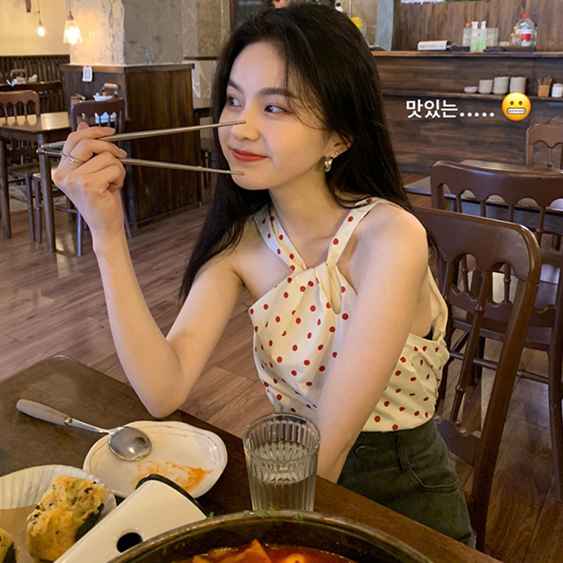 法式波点吊带背心女夏外穿