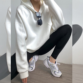 短款 加绒加厚宽松休闲韩系套头上衣 连帽白色卫衣女小个子秋冬新款