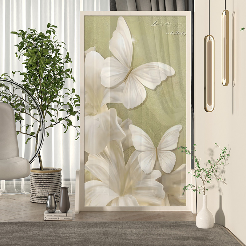 现代奶油风实木屏风隔断客厅装饰玄关卧室可移动遮挡入户座屏蝴蝶