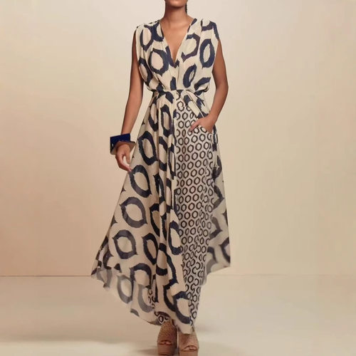 Elegant printed sleeveless collar lace up top+pants set