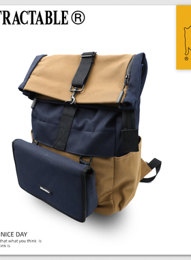 INTRACTABLE原创多功能搭载深蓝卡其大容量旅行双肩背卷口组合包