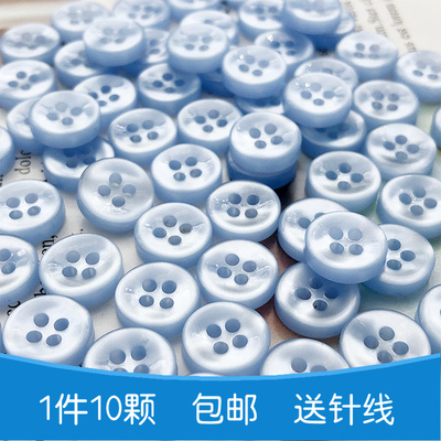 圆形纽扣男女衬衣衬衫手工浅蓝色