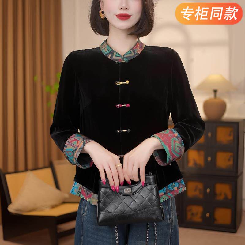 JOYIASS2025新款新中式丝绒衬衫外套长袖衬衣女装春秋中国风高端