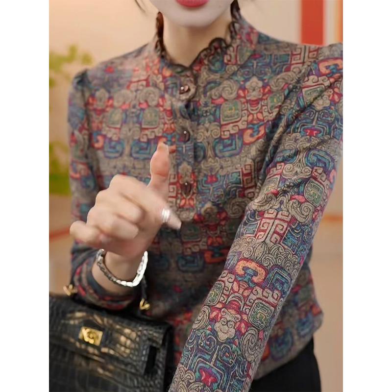 JOYIASS2025新款衬衫打底小衫女装春秋长袖加厚印花衬衣洋气磨毛