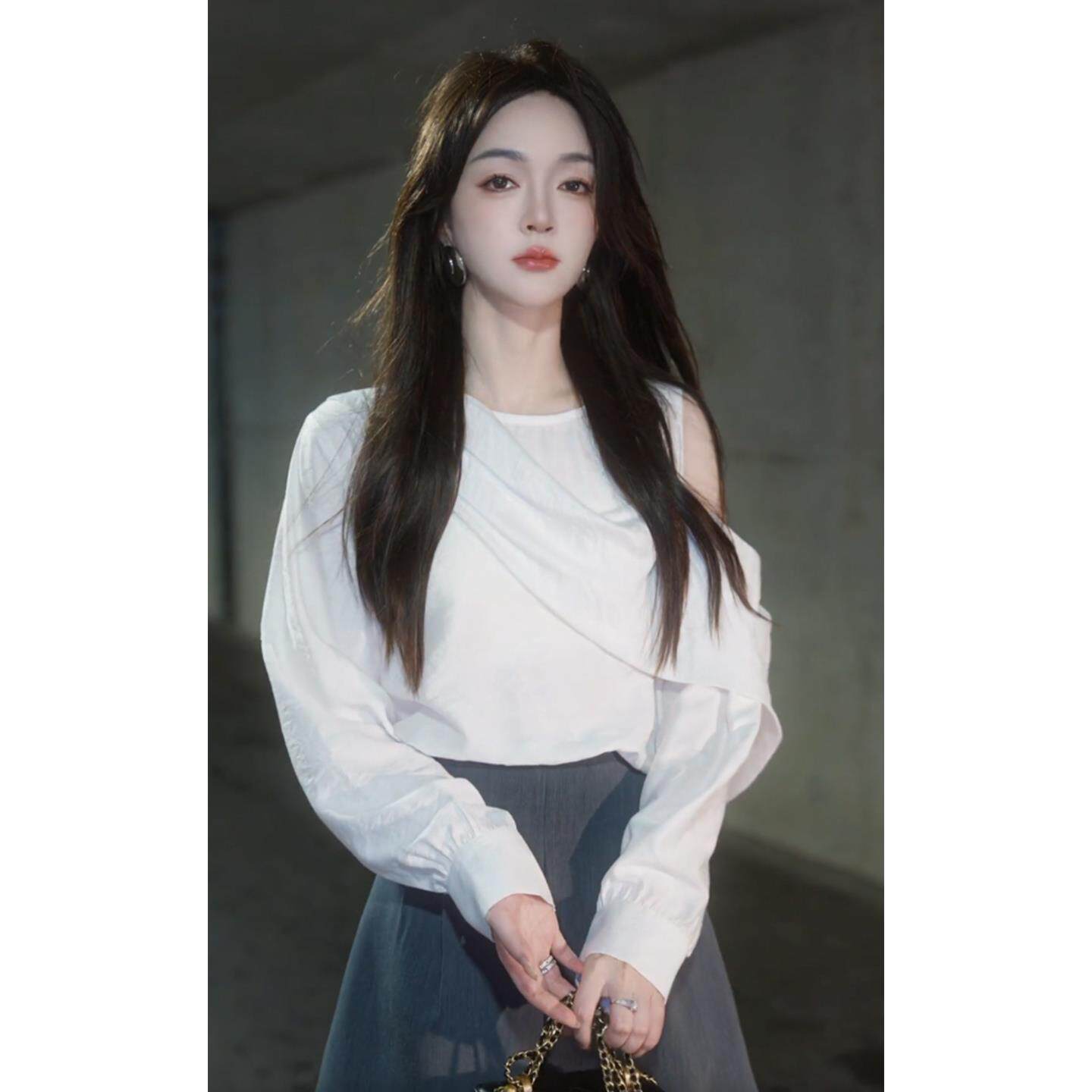 JOYIASS2025新款法式气质通勤白色露肩长袖衬衫女装春秋休闲百搭