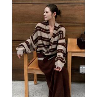 JOYIASS2025新款高级感大女主气场巨好看咖色针织衫女装春秋打底