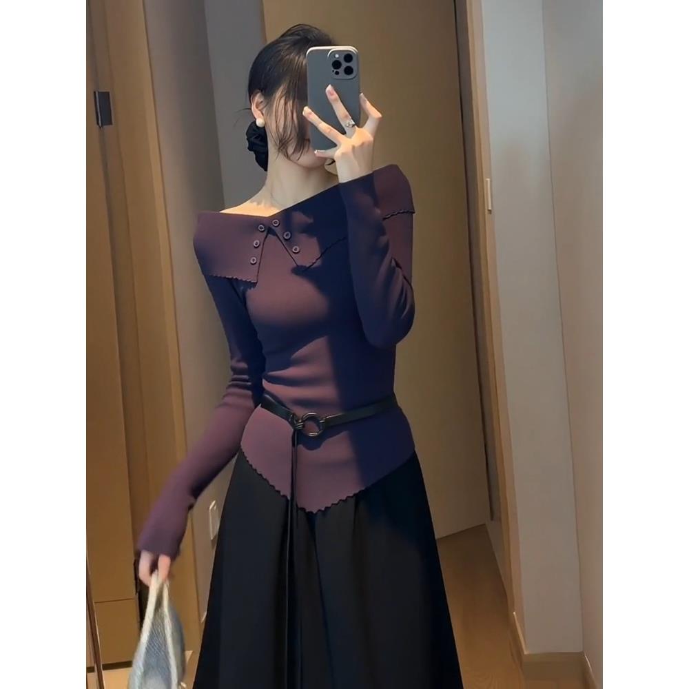 JOYIASS2025新款紫色上衣女装秋冬设计感小众绝美漂亮气质修身打