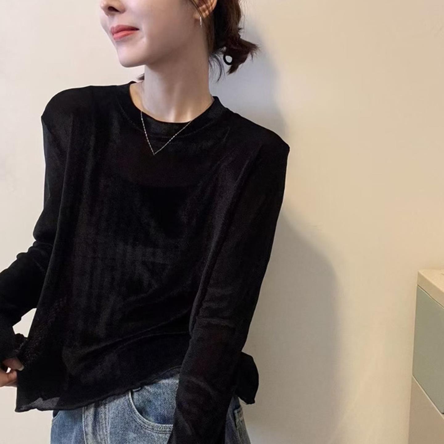 JOYIASS2025新款高级感纯色t恤女装秋冬长袖流行法式气质圆领打底