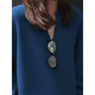 JOYIASS2025新款氛围感穿搭毛衣女装秋冬高级感巨好看蓝色V领针织