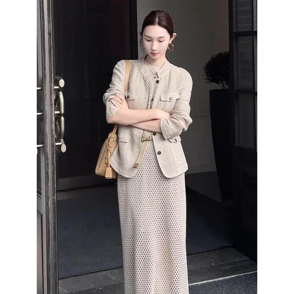 JOYIASS2025新款高级套装女装春秋夹克上衣独特漂亮小香风卡其色