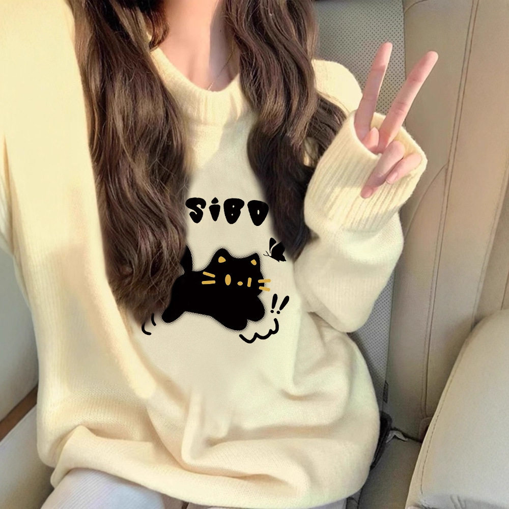 初高中生奶fufu宽松慵懒风毛衣少女秋冬小众设计感加厚内搭上衣