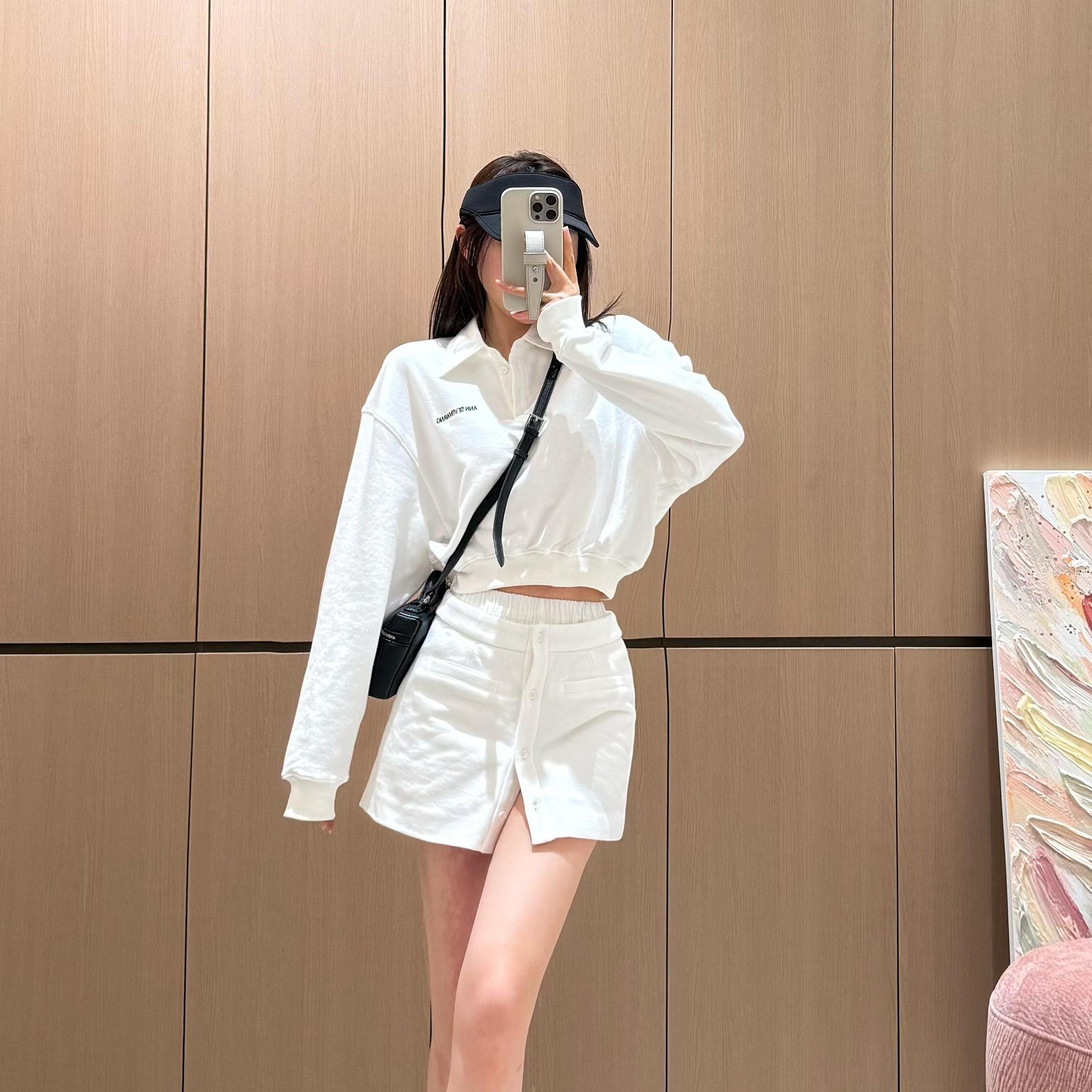 polo领长袖卫衣时尚百搭假两件短裤南油女装春夏季休闲减龄套装
